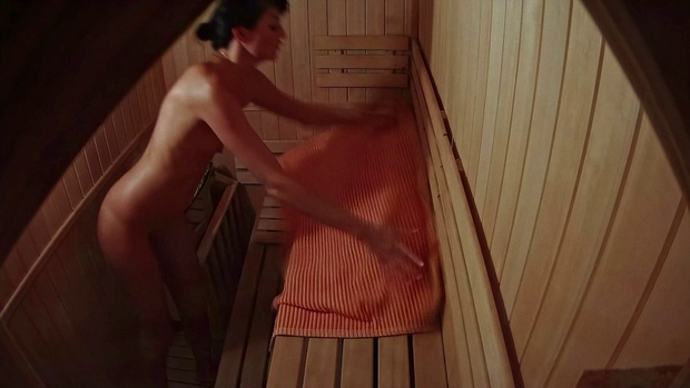 6. Download full pics of Brunette Babe Alone, Rubbing in the Heat from czechsauna.com